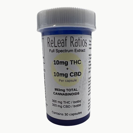 ReLeaf Ratios - 10mg THC : 10mg CBD (30 Per Bottle) - 1