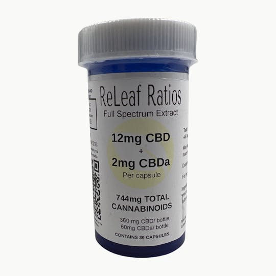 ReLeaf Ratios - 12mg THC : 2mg CBA Capsules (30 Per Bottle) - 1