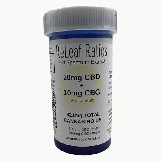ReLeaf Ratios - 20mg CBD : 10mg CBG Capsules (30 Per Bottle) - 1