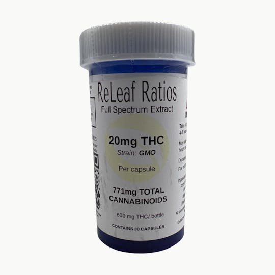 ReLeaf Ratios - 20mg THC Capsules (30 Per Bottle) - 1