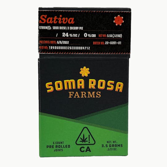 Soma Rosa Farms - Sour Diesel x Cherry Pie - 6 pack Prerolls - 1