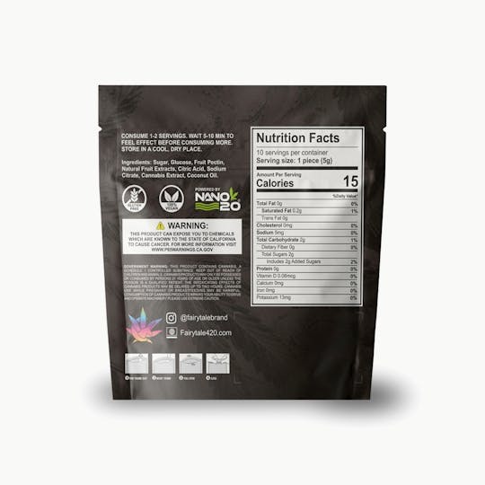 Fairytale - FAIRYTALE EDIBLES | "Blue Raspberry" 100MG Total, 100% VEGAN, NANO THC! - 1