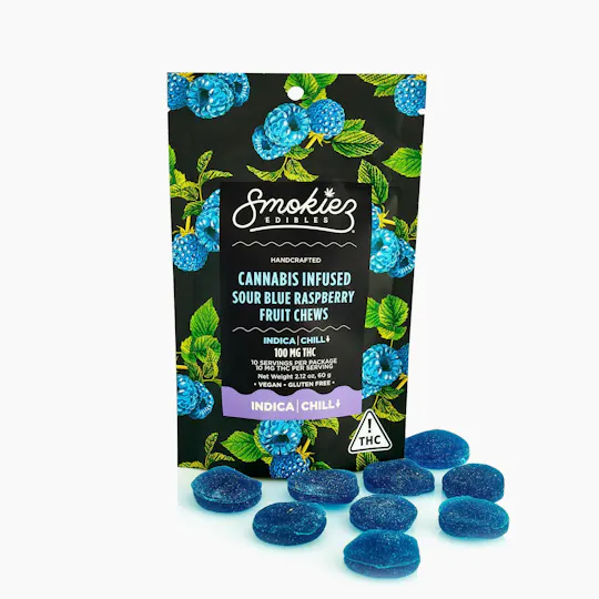 Smokiez Edibles - Sour Blue Raspberry Fruit Chews | 100mg | 10ct | 10mg/ea - 1