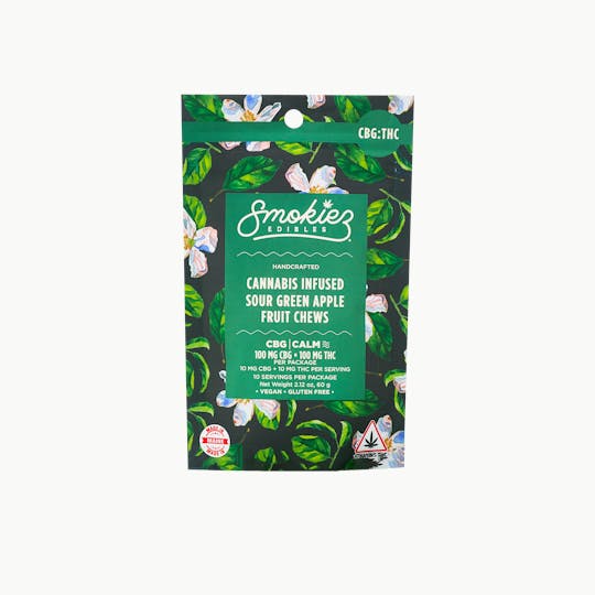 Smokiez Edibles - Smokiez Sour Green Apple 100mg CBG : 100mg THC 1:1 Fruit Chews - ME - 1