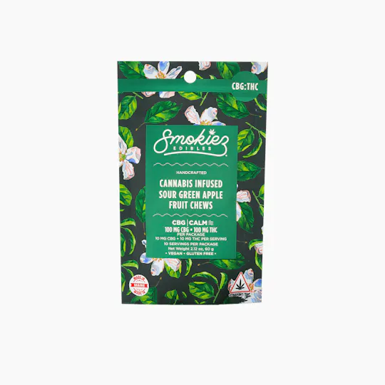 Smokiez Edibles - Sour Green Apple THC:CBG 1:1 Fruit Chews | 100mg | 10ct | 10mg/ea - 1