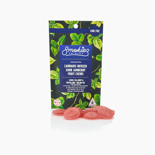 Smokiez Edibles - Sour Jamberry THC:CBN 1:1 Fruit Chews | 100mg | 10ct | 10mg/ea - 1