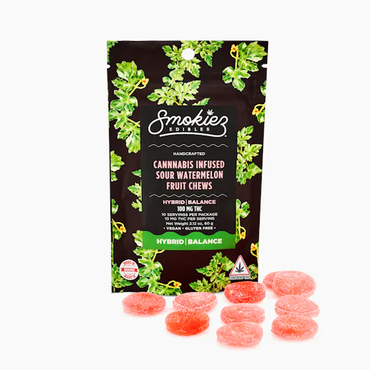 Smokiez Edibles - Sour Watermelon Fruit Chews | 100mg | 10ct | 10mg/ea - 1