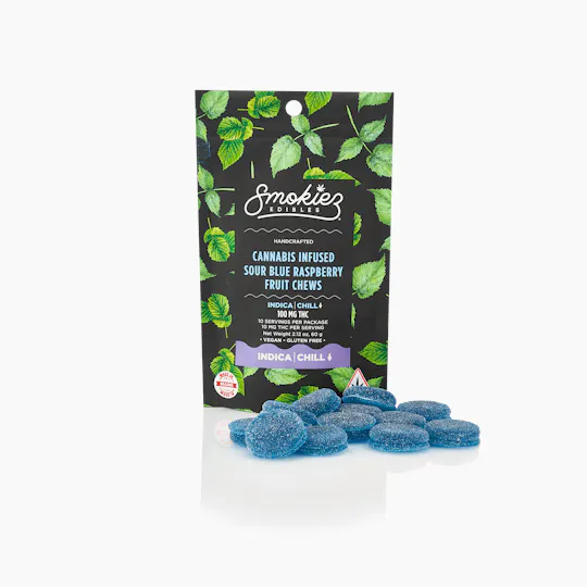 Smokiez Edibles - Sour Blue Rasberry Fruit Chews | 100mg | 10ct | 10mg/ea - 1