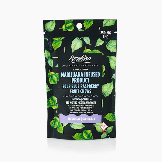 Smokiez Edibles - Sour Blue Raspberry Fruit Chews | 250mg | 10ct | 25mg/ea - 1