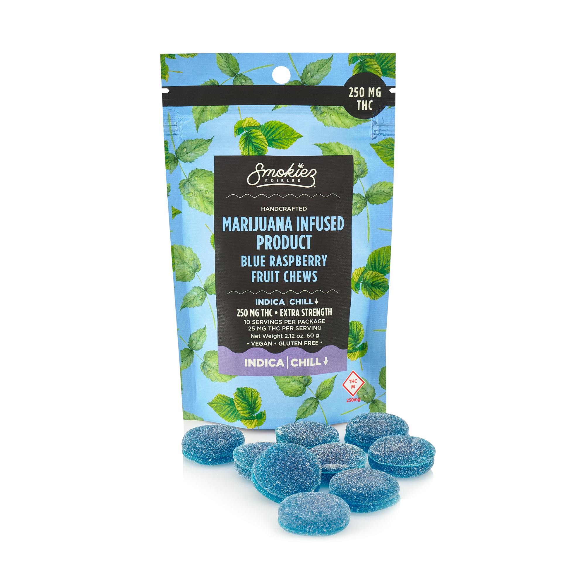 Smokiez INDICA Blue Raspberry Fruit Chews - 250mg - MO - Smokiez Edibles