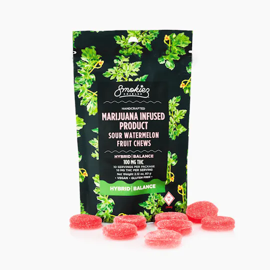 Smokiez Edibles - Sour Watermelon Fruit Chews | 100mg | 10ct | 10mg/ea - 1