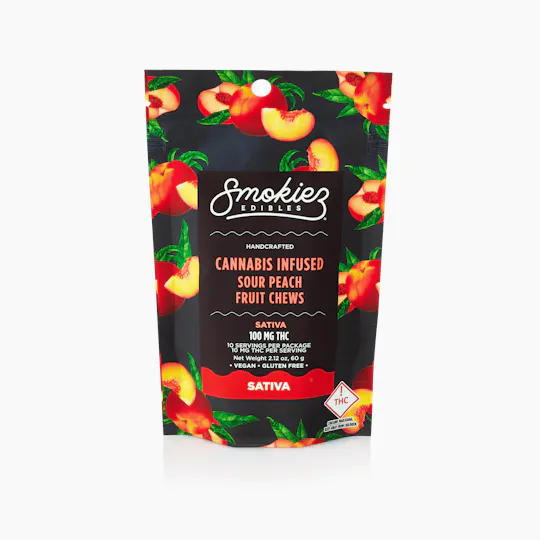 Smokiez Edibles - Sour Peach Fruit Chews | 100mg | 10ct | 10mg/ea - 1