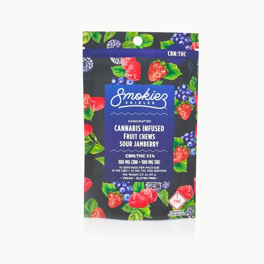 Smokiez Edibles - Smokiez Sour Jamberry 100mg CBN : 100mg THC 1:1 Fruit Chews - OH - 1