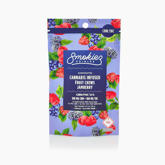 Smokiez Edibles - Jamberry Fruit Chews THC:CBN 1:1 | 100mg | 10ct | 10mg/ea - 1