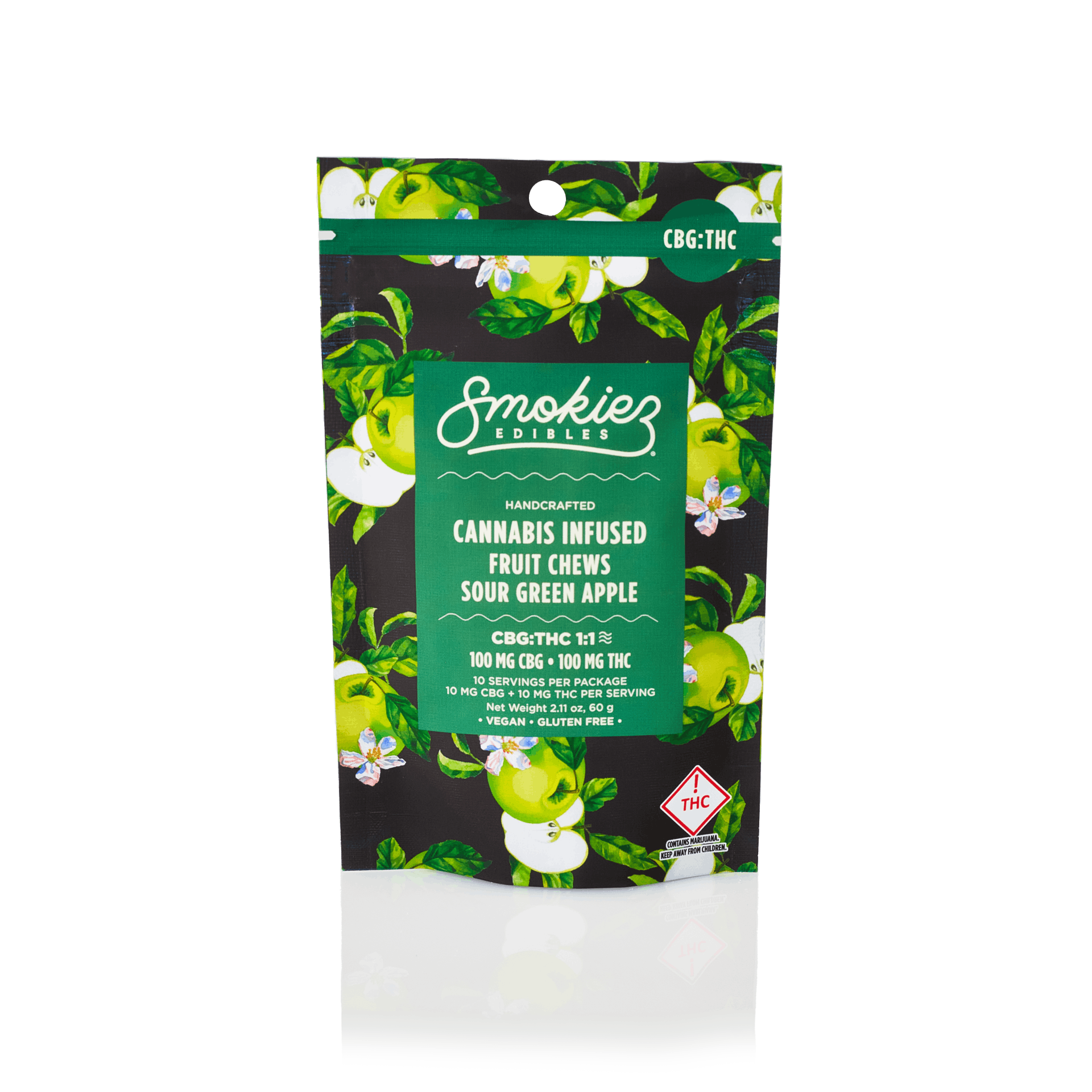 Smokiez Edibles - Smokiez Sour Green Apple 100mg CBG : 100mg THC 1:1 Fruit Chews - OH - 1