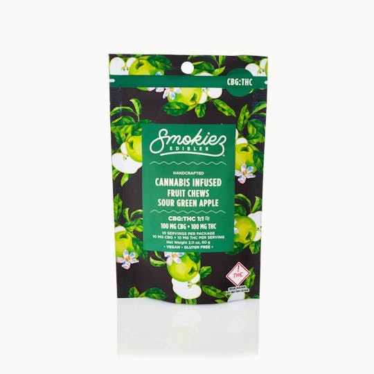 Smokiez Edibles - Smokiez Sour Green Apple 100mg CBG : 100mg THC 1:1 Fruit Chews - OH - 1