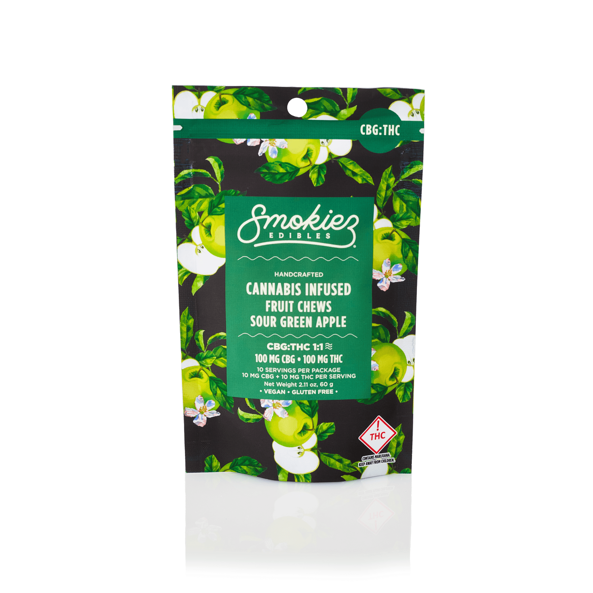 Smokiez Edibles - Sour Green Apple Fruit Chews THC:CBG 1:1 | 100mg | 10ct | 10mg/ea - 1