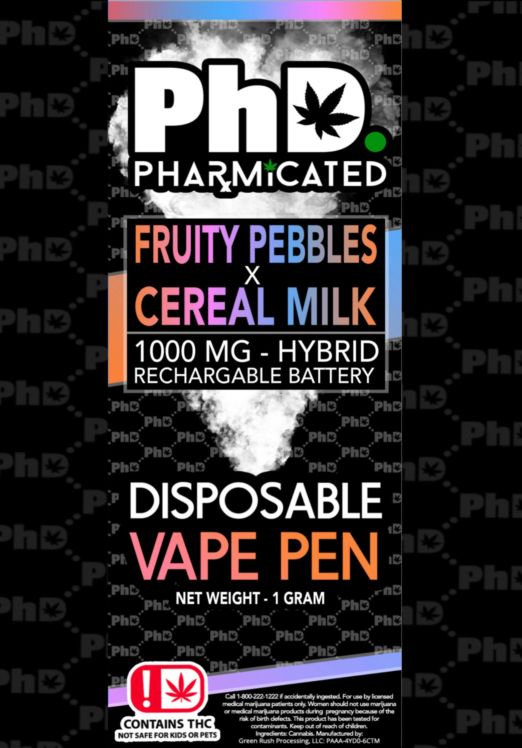 Pharmicated - PhD Disposable Vape Cart- 1000 mg - Fruity Pebbles X Cereal Milk (H) - 1