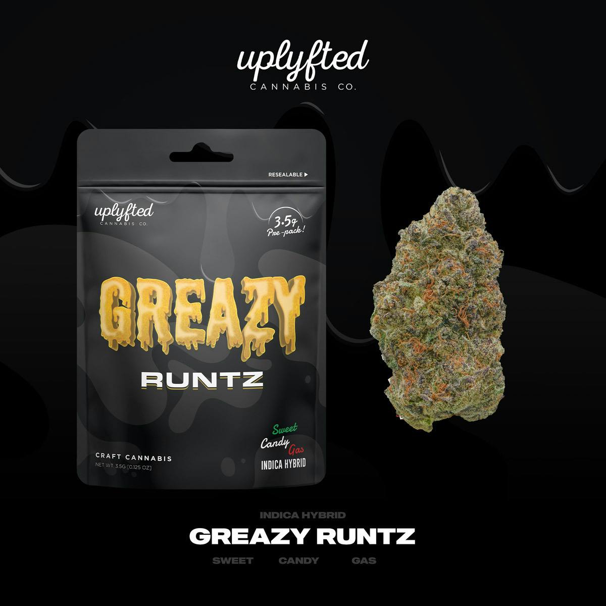 Uplyfted Cannabis Co - Greazy Runtz 1g Pre-roll - Indoor A-Nug Flower - No Shake or Trim - 1