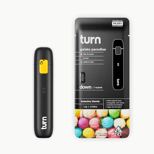 turn - 1.0g AIO | gelato paradiso | botanica blends | down | - 1