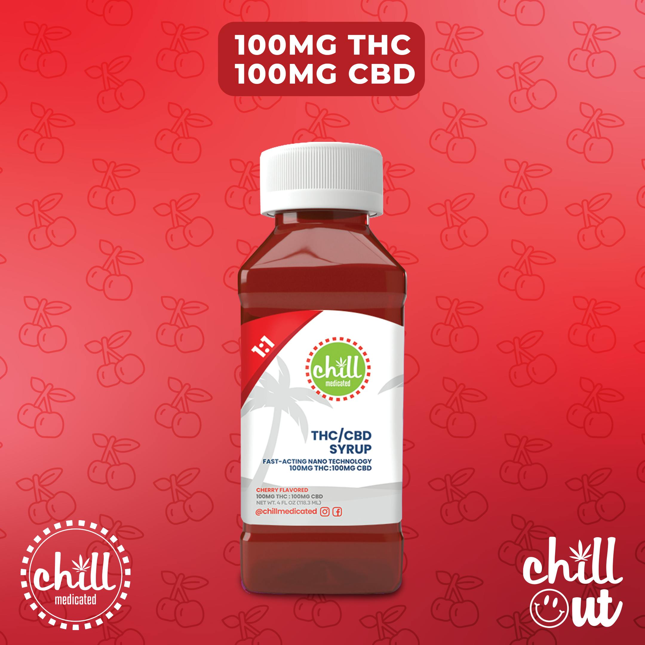 Cherry 100mg THC 100mg CBD Syrup Chll Medicated MED Chill