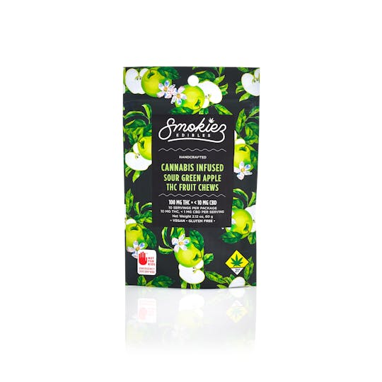 Sour kiwi味 Green-apple guava味 Smokiez HYBRID Sour Green Apple Fruit Chews - 100mg 10pk
