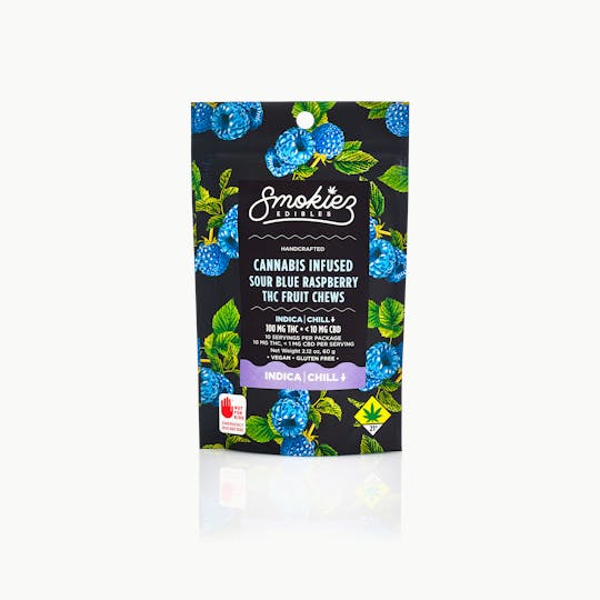 Smokiez Edibles - Smokiez INDICA Sour Blue Raspberry Fruit Chews - 100mg 10pk - WA - 1
