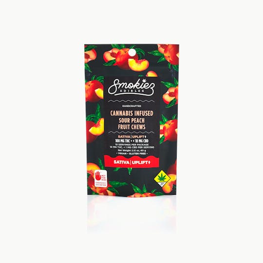 Smokiez Edibles - Smokiez SATIVA Sour Peach Fruit Chews - 100mg 10pk - WA - 1
