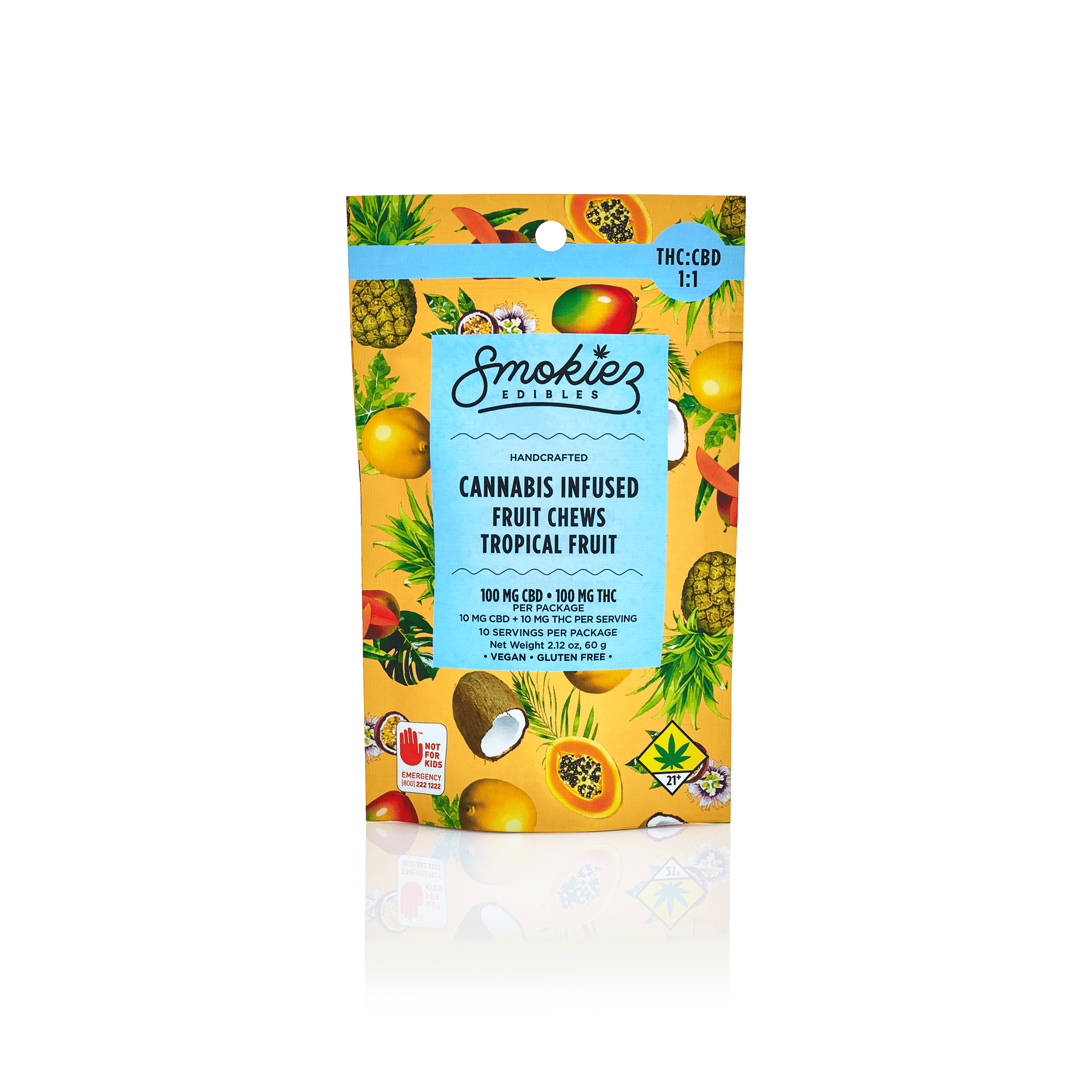 Smokiez Edibles - Tropical Fruit Chews THC:CBD 1:1 | 100mg | 10ct | 10mg/ea - 1
