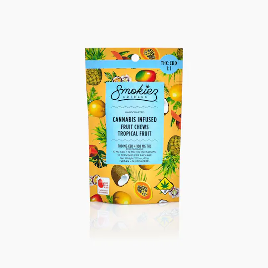 Smokiez Edibles - Tropical Fruit Chews THC:CBD 1:1 | 100mg | 10ct | 10mg/ea - 1