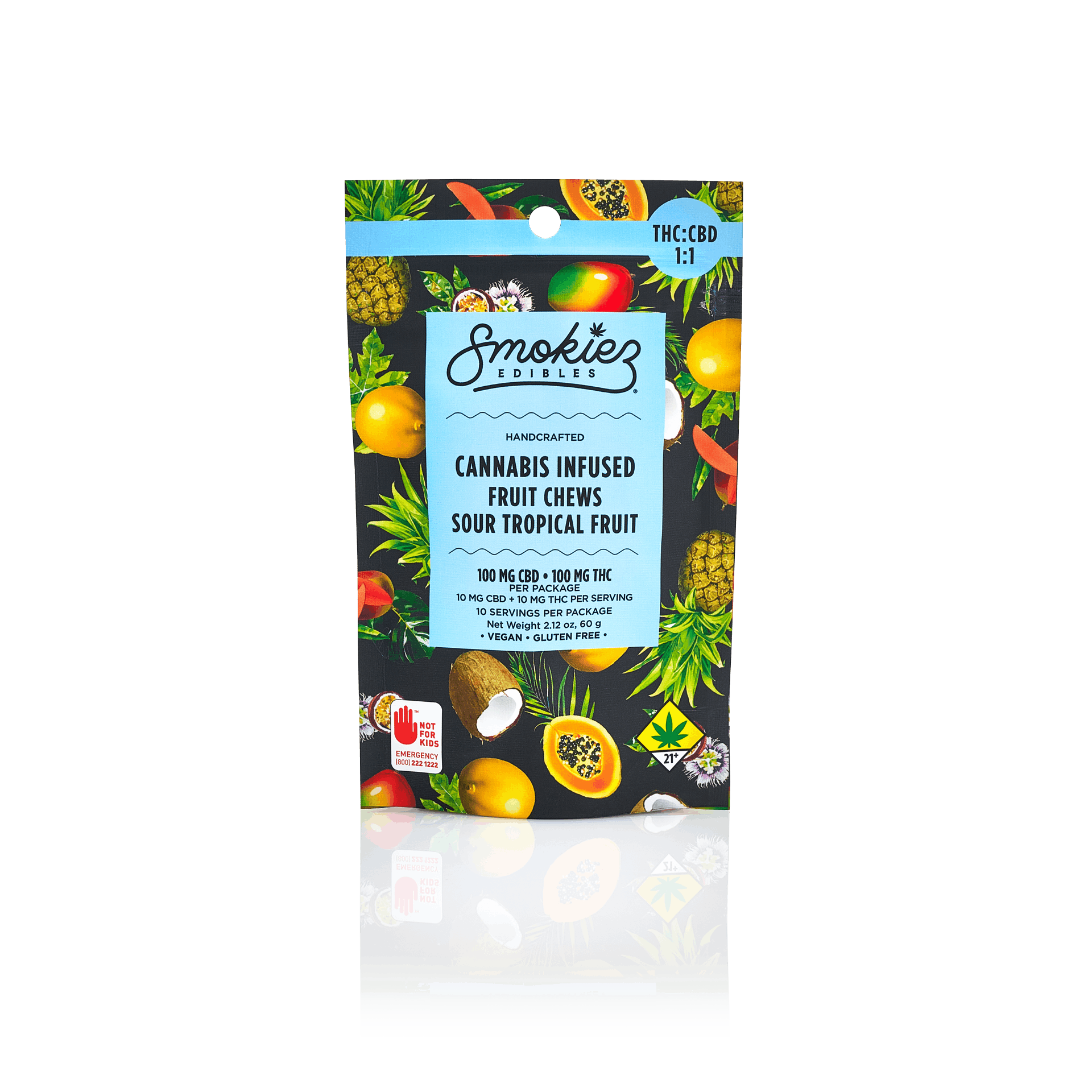 Smokiez Sour Tropical Fruit 100mg CBD : 100mg THC Fruit Chews - WA ...