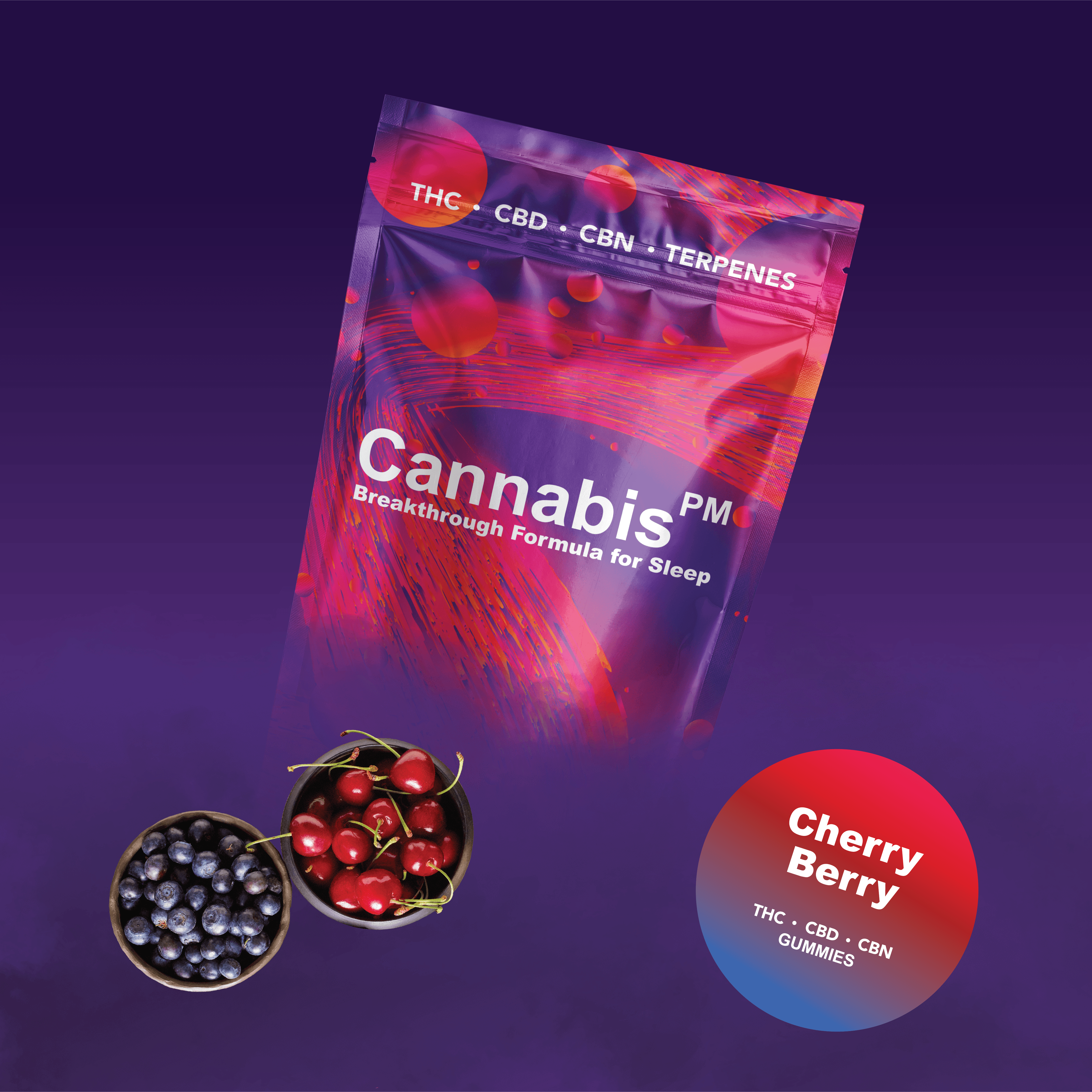 Cannabis PM Sleep - CannabisPM | Cherry Berry 1:1:1 Gummies | 50mg THC:CBD:CBN | 10ct | 5mg/ea - 1