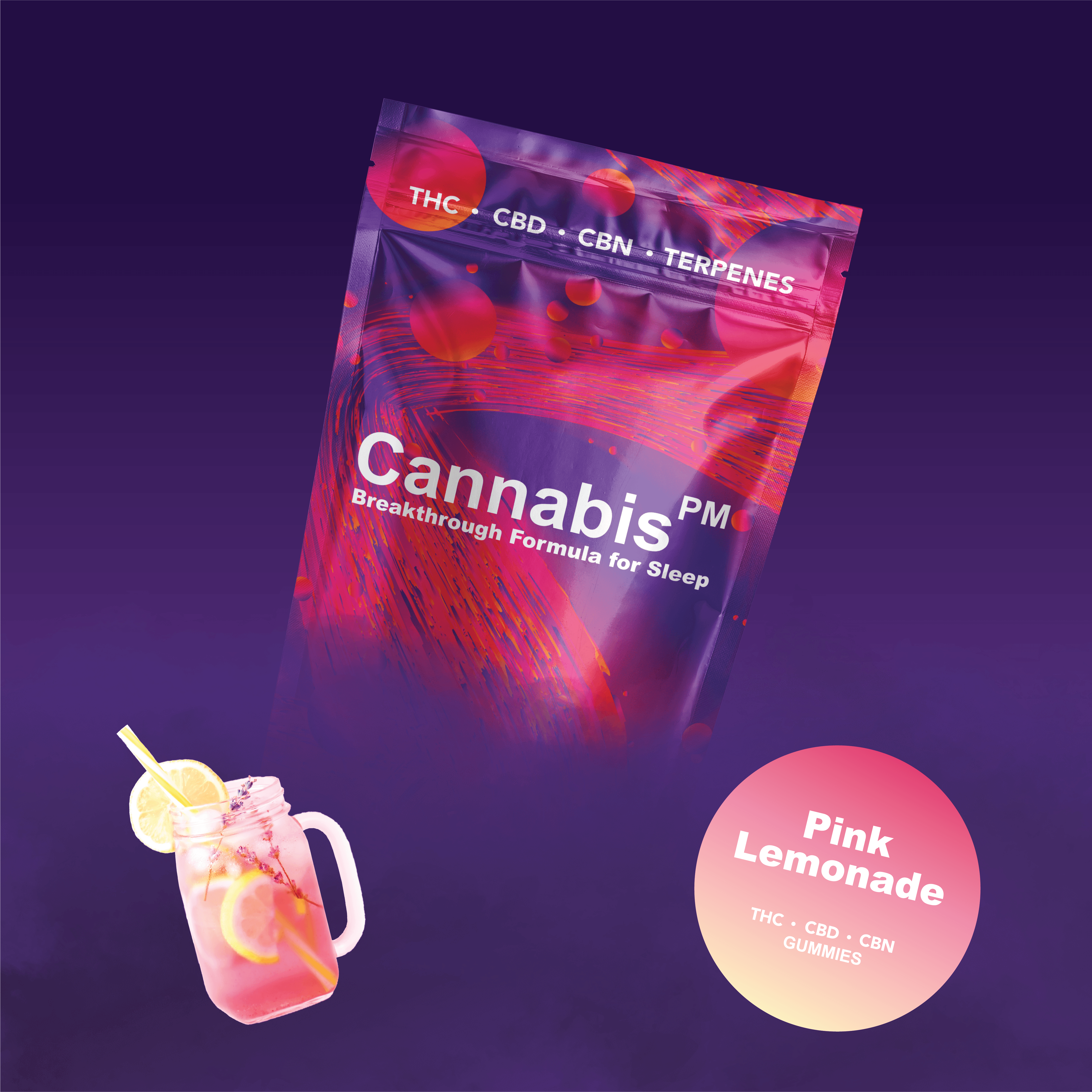 Cannabis PM Sleep - CannabisPM | Pink Lemonade 1:1:1 Gummies | 50mg THC:CBD:CBN | 10ct | 5mg/ea - 1