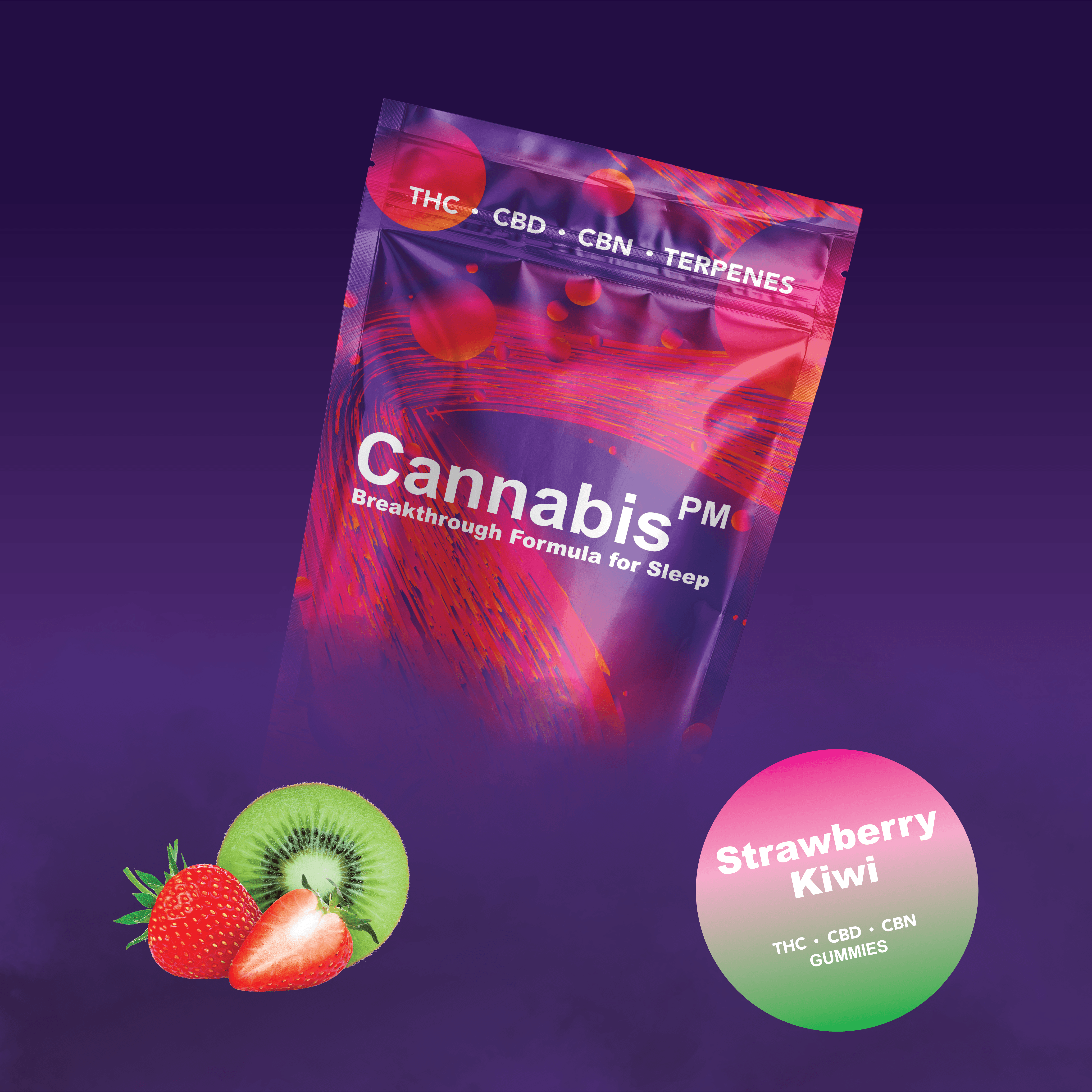 Cannabis PM Sleep - CannabisPM | Strawberry Kiwi Gummies | 50mg THC:CBD:CBN | 10ct | 5mg/ea - 1