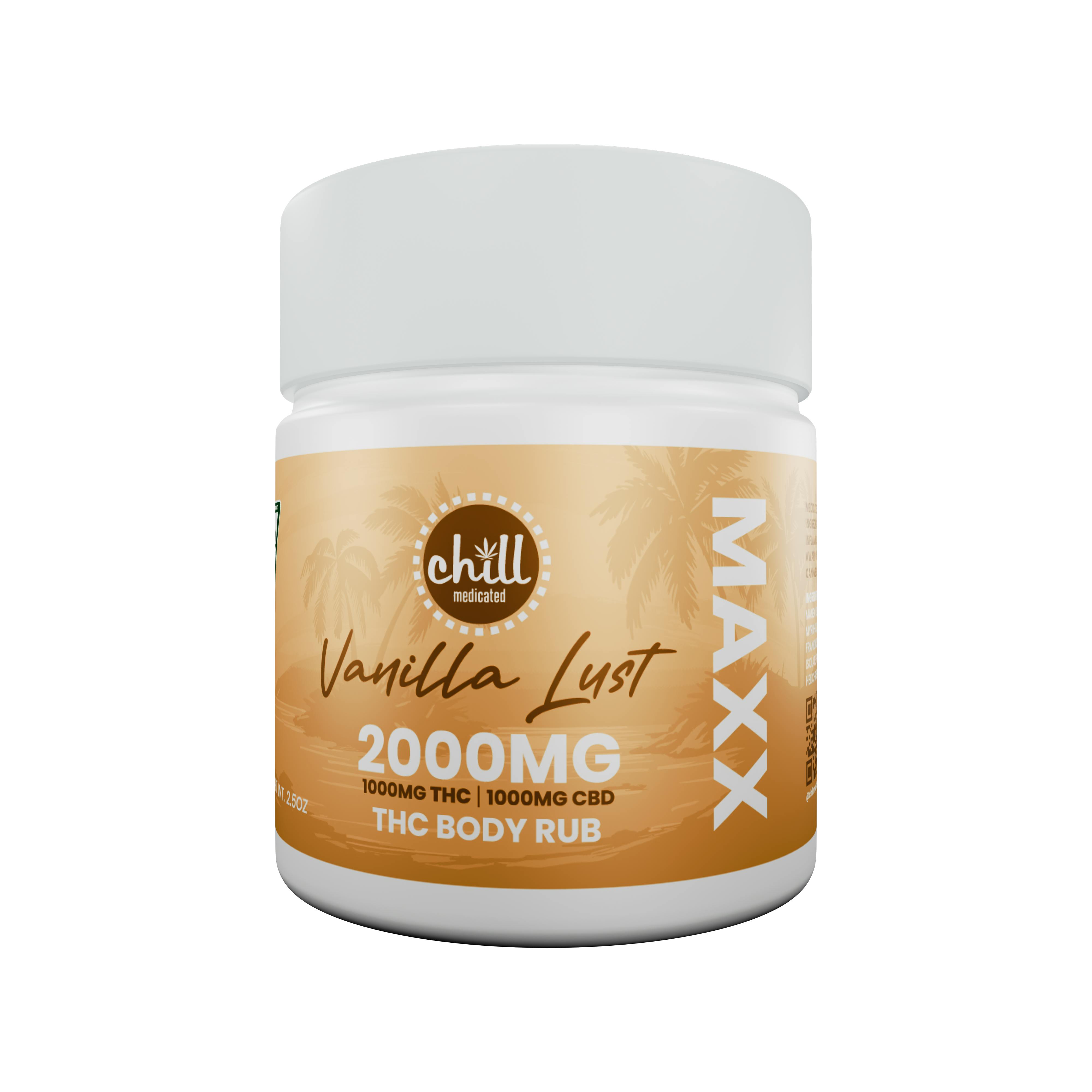 Chill Medicated - 1000mg THC : 1000mg CBD | MAXX Vanilla Lust Body Rub | REC - 1