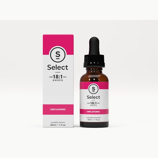 Select - Unflavored Drops 18:1 CBD:THC Tincture 947mg CBD / 53mg THC - 1