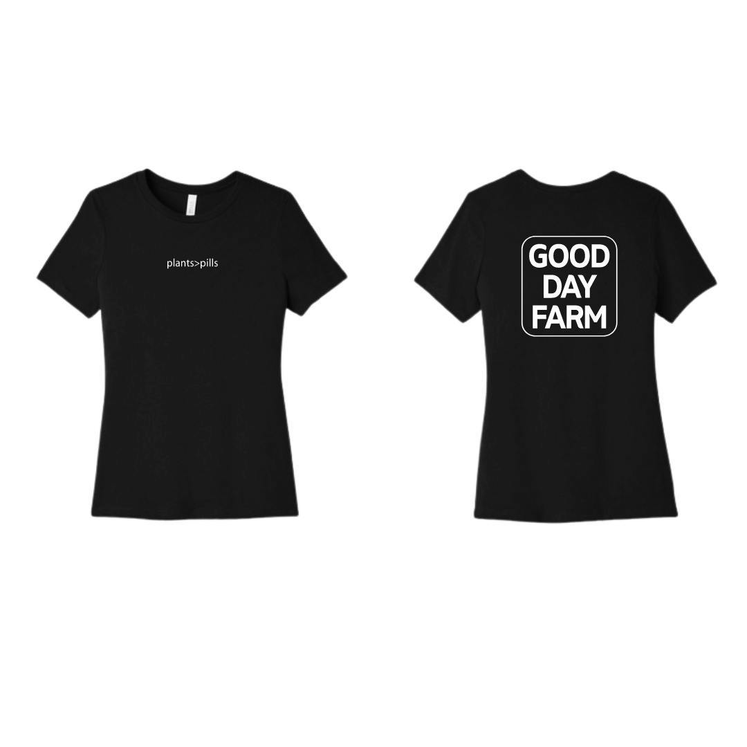 GOOD DAY FARM - GDF: Apparel | Plants Over Pills Women's T-Shirt | Black | XL - 1