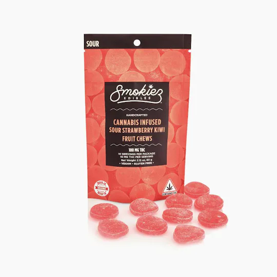 Smokiez Edibles - Sour Strawberry Kiwi Fruit Chews | 100mg | 10ct | 10mg/ea - 1