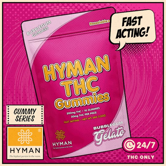 HYMAN - BubbleGum Gelato | ALL DAY • Fast Acting 200mg Gummies | HYMAN | MED - 1