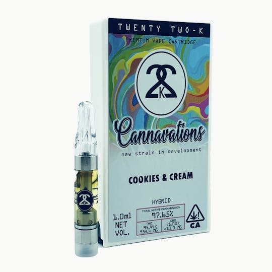 Twenty Two K / 22k - 22K - Cannavations - Cookies and Cream - 1.0ml Cartridge - 1