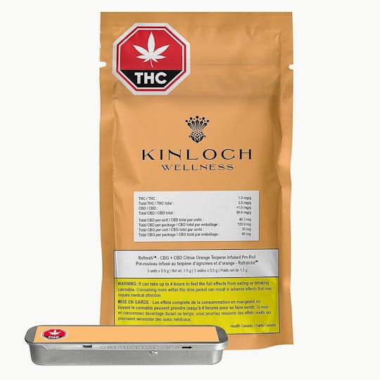 Kinloch Wellness | Hemp-Derived CBD, CBG & CBN Products - Refresh™ CBG/CBD Pre-Roll Orange Terpene 3-Pack (30 mg CBG/40mg CBD each) - 1