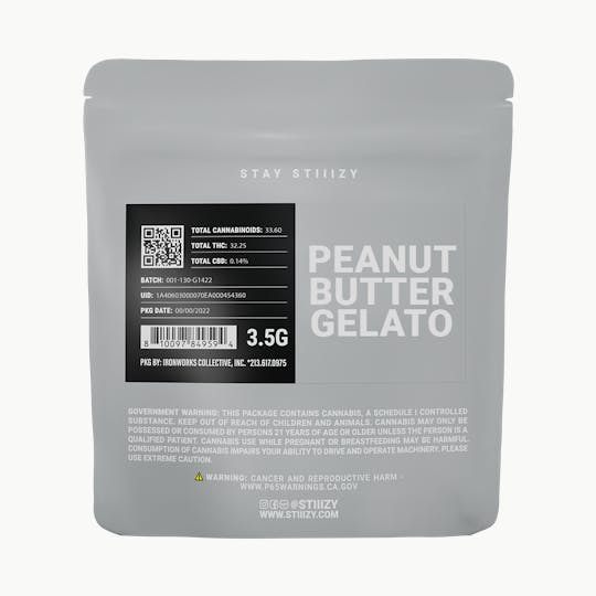 STIIIZY - - PEANUT BUTTER GELATO - 3.5G Grey Label Mylar - 1