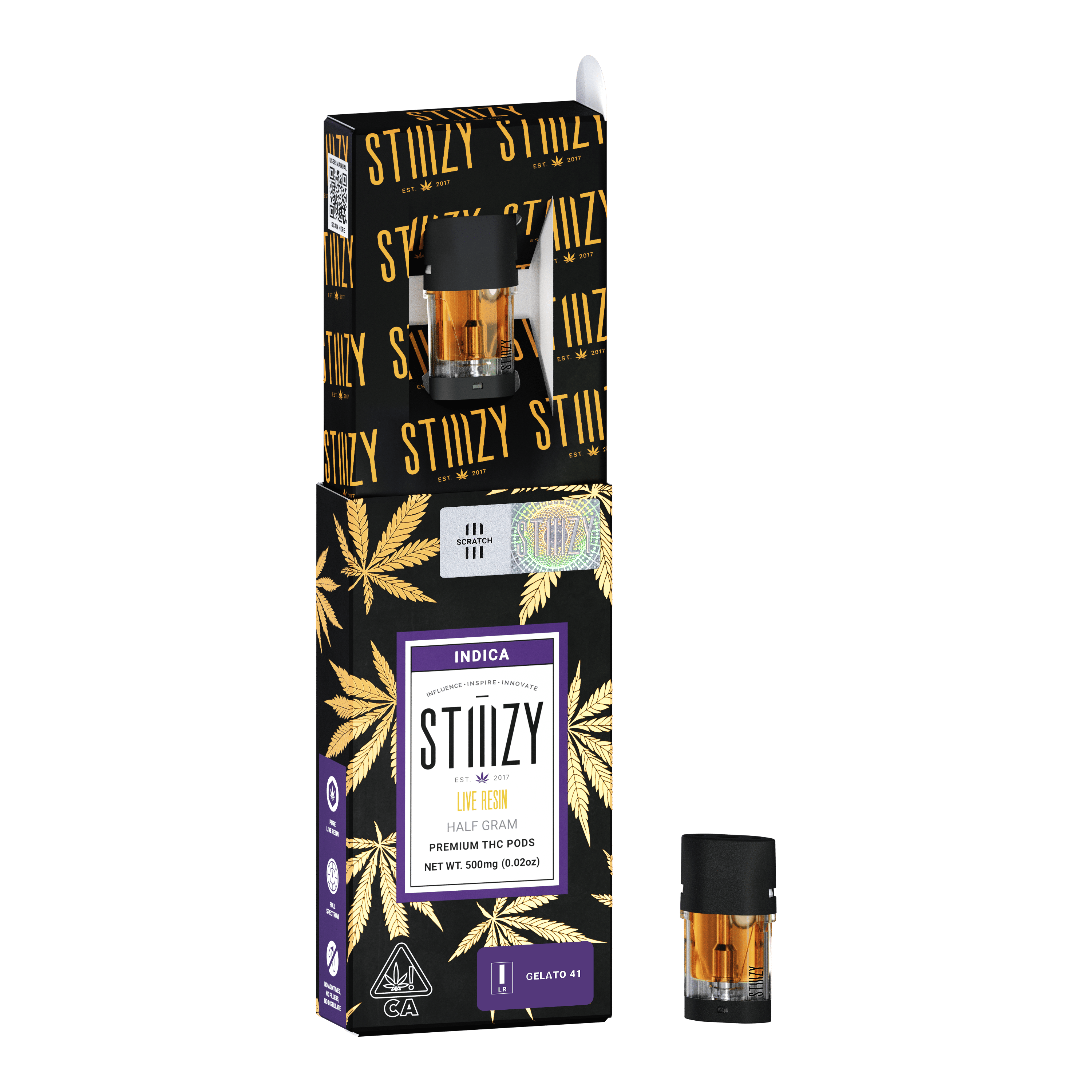 STIIIZY - Vape Cartridge - GELATO 41 .5G Live Resin Pod - STIIIZY - 1
