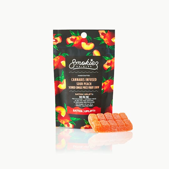 Smokiez Edibles - Sativa Sour Peach 100mg THC Fruit Chews - Scored Single Piece - AZ - 1
