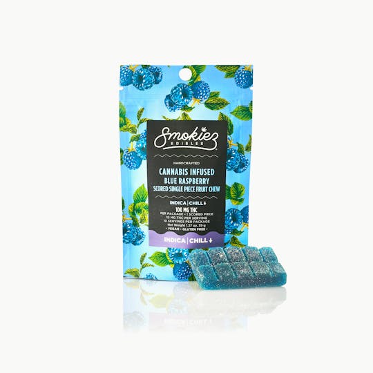 Smokiez Edibles - Indica Blue Raspberry 100mg THC Fruit Chews - Scored Single Piece - AZ - 1