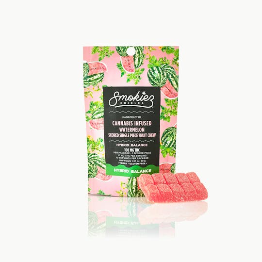 Smokiez Edibles - Hybrid Watermelon 100mg THC Fruit Chews - Scored Single Piece - AZ - 1