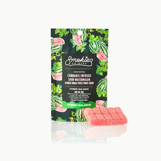 Smokiez Edibles - Hybrid Sour Watermelon 100mg THC Fruit Chews - Scored Single Piece - AZ - 1