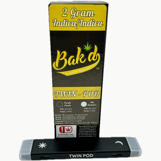 Bak'd - Bak'd 2G Disposable Indica/Indica (Purple Punch/9LB Hammer) - 1