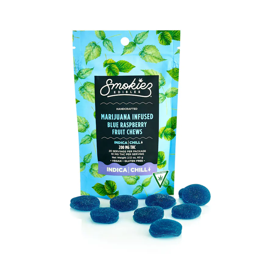 Blue Raspberry | Indica Chill | 200mg THC Fruit Chews - MI - Smokiez ...