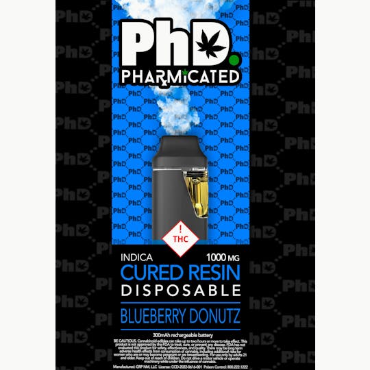 Pharmicated - PhD Disposable Cured Resin Vape Cart - Blueberry Donutz (I) - 1
